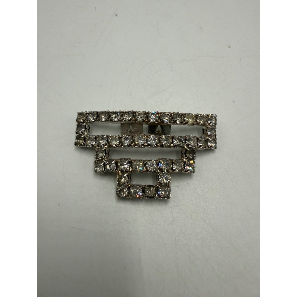 Vintage Art Deco Rhinestone Shoe Clip Tiered Geometric Silver Tone Dress Clip